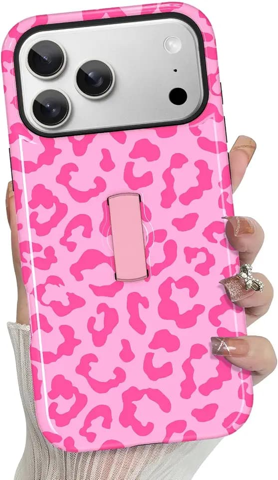 TEAUGHT Compatible with iPhone 18 Pro Case Cute Leopard -Hot Pink