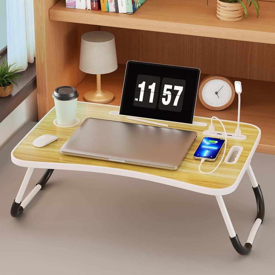 Lap Desk for Laptop Tray, Foldable Laptop Bed Desk with Storage Drawer
