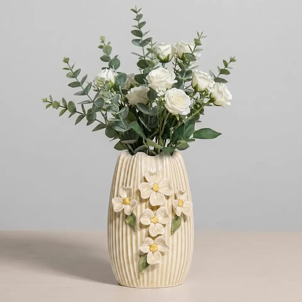 Yellow Ceramic Vase,Small Decorative Vases Home Decor, 7 Inch