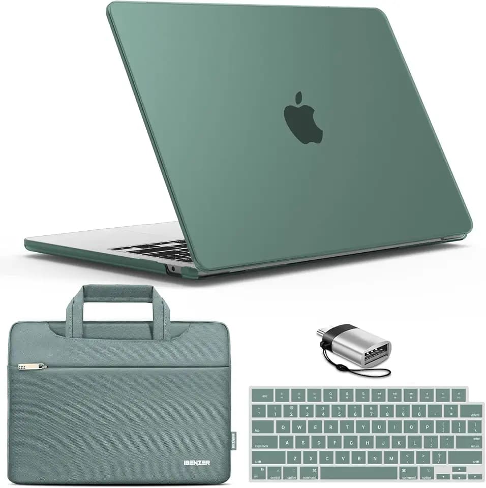 IBENZER Compatible with MacBook Air 13 inch case 2026 2025 2024 2023 2022 M4 A3240 M3 A3113 M2 A2681, HardShellCase & Sleeve & KeyboardCover &Type-C Adapter, Midnight Green, KK-MTGN+3