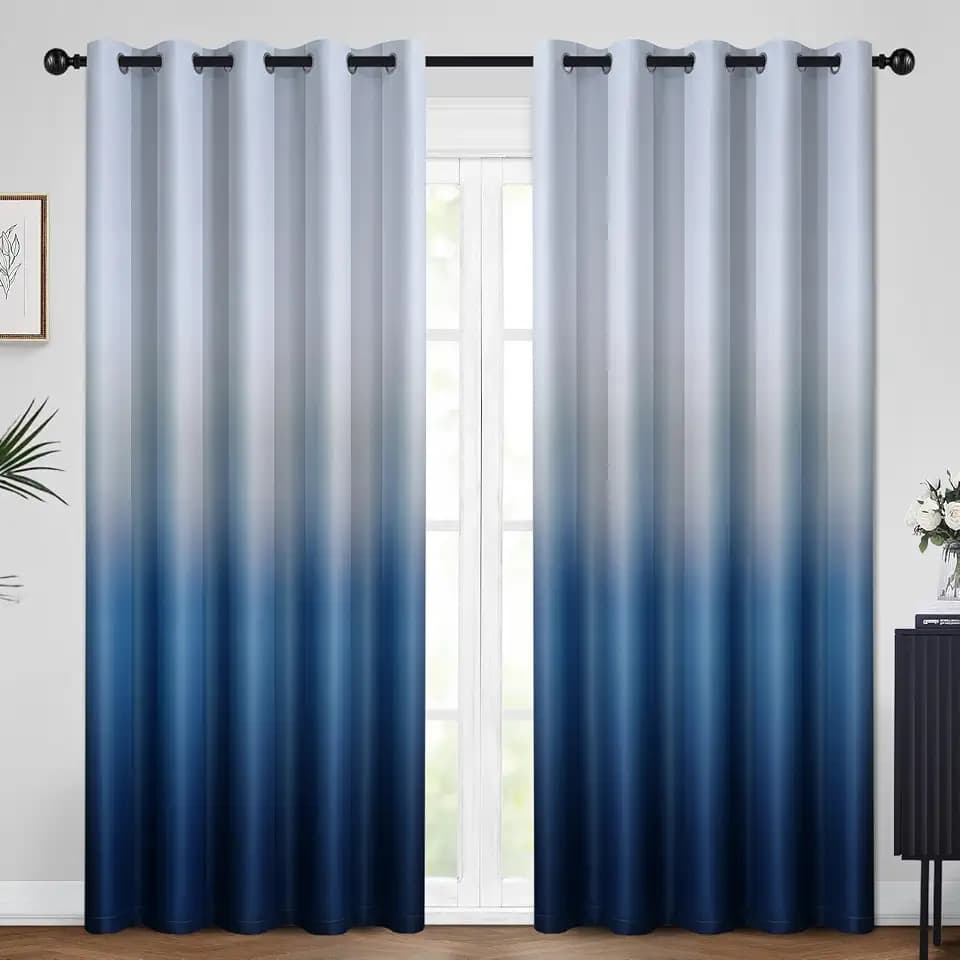 Yakamok 84 Inch Ombre Curtains Greyish White to Blue for Bedroom
