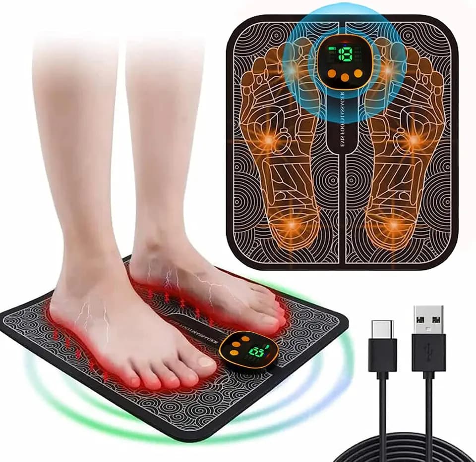 EMS Fußmassagegerät, zur Durchblutungs-und Muskelschmerzlinderung,Fußmassagegerät Elektrisch,8 Modi und 19 Intensitäten,Faltbares und Tragbares Elektrisches Fußmassagegerät