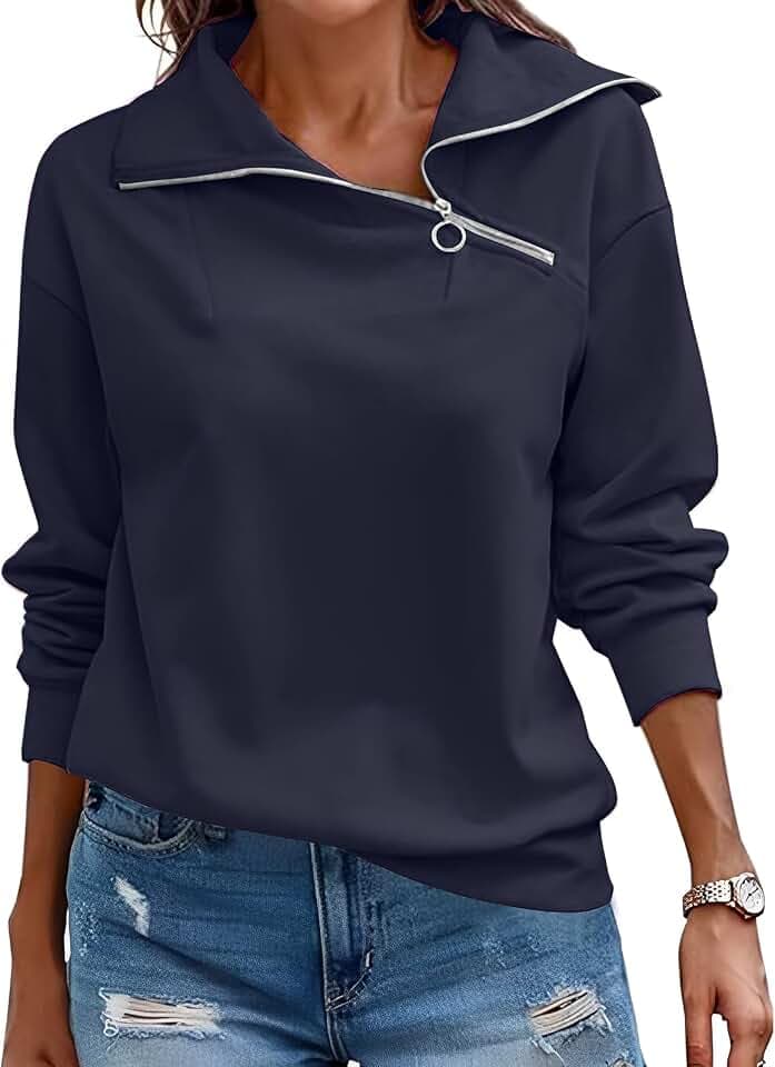 Cuptacc Pullover Damen Sweatshirt Herbst Quarter Zip Langarm Oberteile