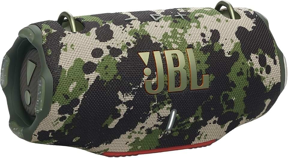 JBL Xtreme 4 Musikbox in Camouflage – Tragbare Bluetooth-Lautsprecher-Box mit tiefem Bass, KI-Sound-Boost und integrierter Powerbank – Wasserfest und staubfest – 24 Laufzeit, UK Stecker (Typ G)