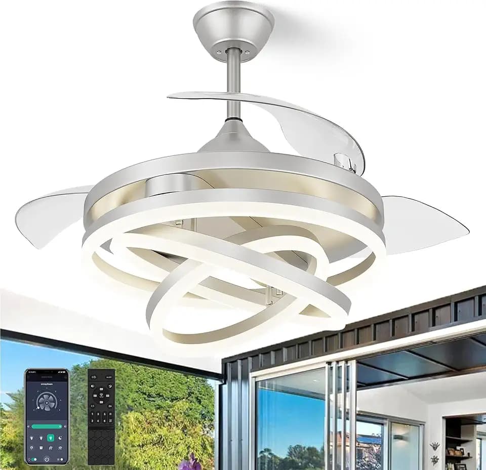 FIDGRA 42'' Retractable Chandelier Ceiling Fan with Light, Silver