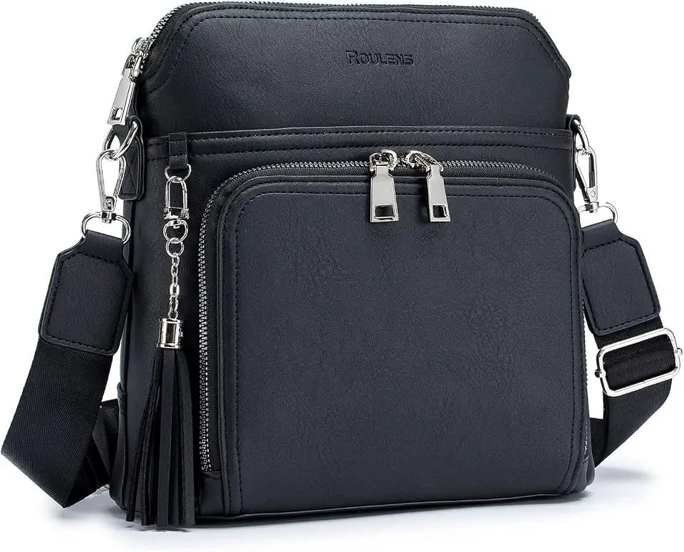 Roulens Crossbody Purse for Women Vegan Leather Medium Crossbody Wallet Bag for Travel Women Shoulder Handbags with Tassel
