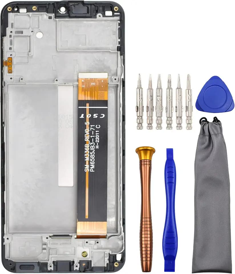 Complete Screen LCD Digitizer Touch Assembly Replacement for Samsung Galaxy M33 SM-M336B with Tool Kit and Screen Frame Installed Black 6.6"