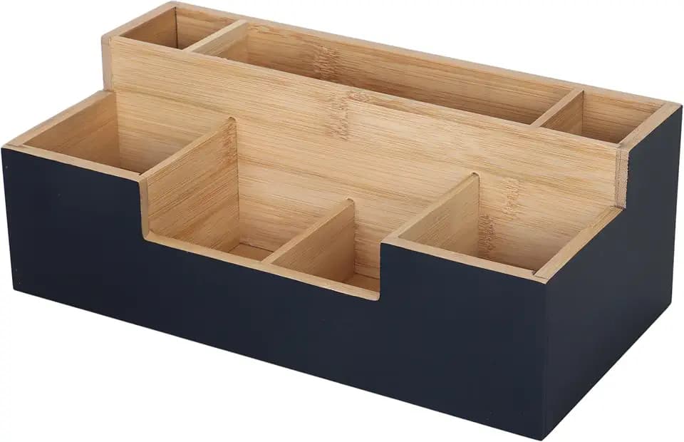 Relaxdays Schreibtisch Organizer, 7 Fächer, schwarz/natur