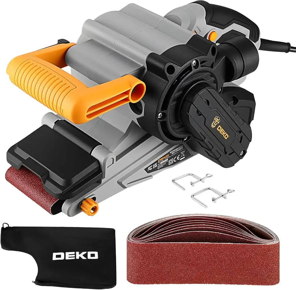 Belt Sander Corded: DEKOPRO 8.4A Belt Sander Handheld with Dust Bag & 2 Metal C Clamps, 1010W 3×21-Inch Power Belt Sanders with Variable-speed Control for Woodworking