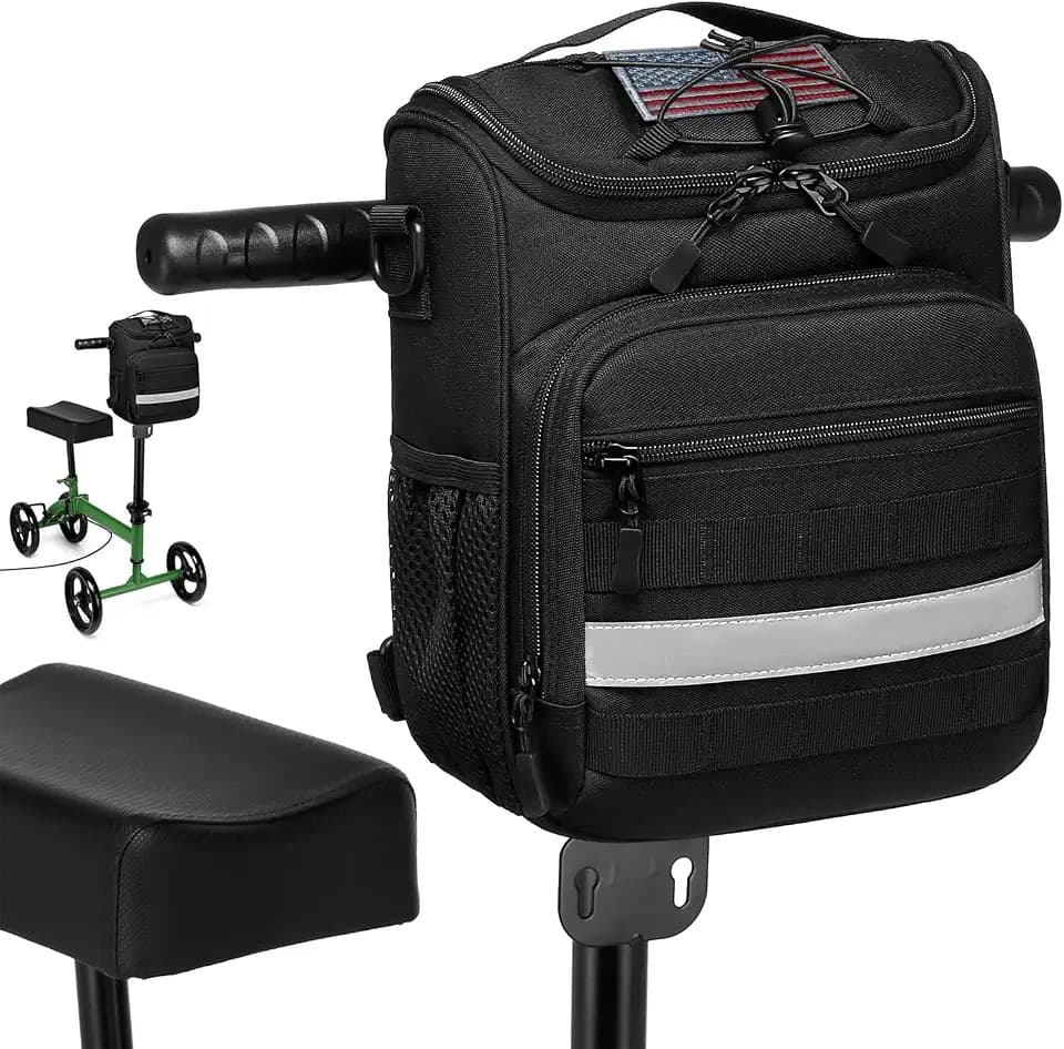 HAMBOLY Knee Walker Handlebar Bag Front Basket with Cooler Pocket Accessory Carrying Pack for Knees Scooter, Black