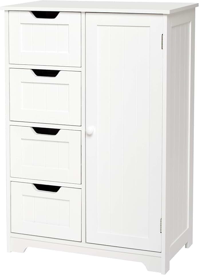 Mondeer Badezimmerschrank mit 4 Schubladen 1 Tür, 56x30x82.5 cm