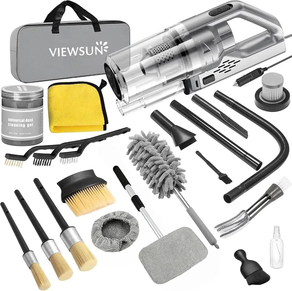 Car Cleaning Kit, 17PCS Car Interior Detailing Kit with Gray High Power Handheld Vacuum, Detailing Brush Set, Windshield Cleaner, Cleaning Gel, Complete Auto Accessories for Men, Women