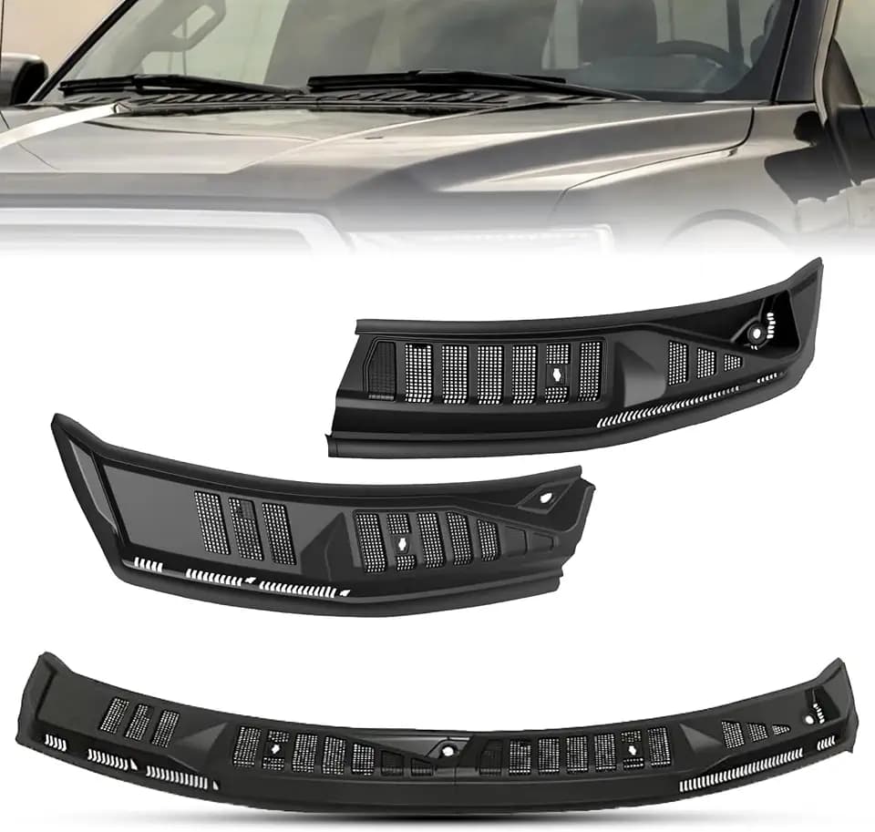 FL3Z15022A69B Windshield Wiper Cowl Panel Grille Compatible with 2015-2020 Ford F150 Front Window Cover Insert Panel with Nozzles Hoses Replace FL3Z15022A69-B FL3Z15022A68C, Left & Right