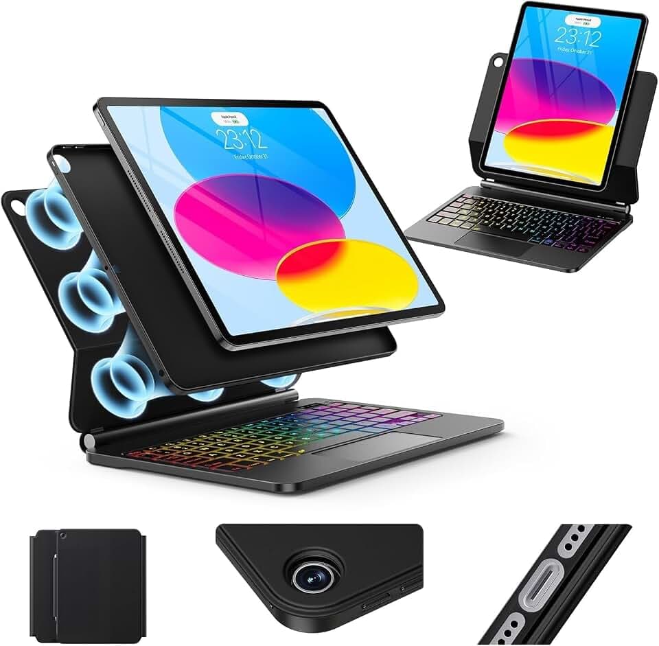 for iPad (A16) 11th/10th Generation Case with Keyboard – Magic-Style Magnetic – Floating Cantilever Stand -7 Color Backlit - Multi-Touch Trackpad Keyboard Case for iPad 11 inch 2025&10th Gen 10.9 inch