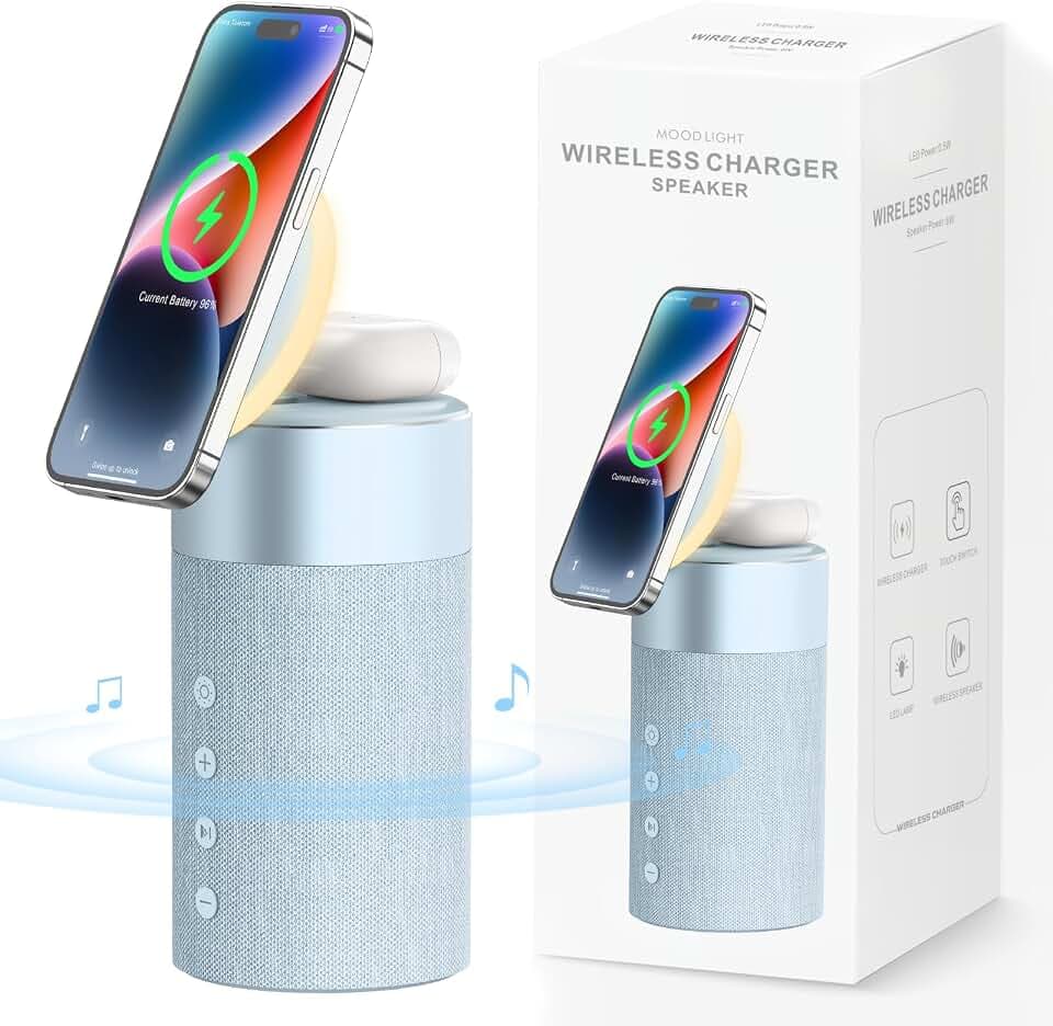 Bluetooth Speaker, Night Light, 15W Magnetic Fast Charging for Apple, Blue