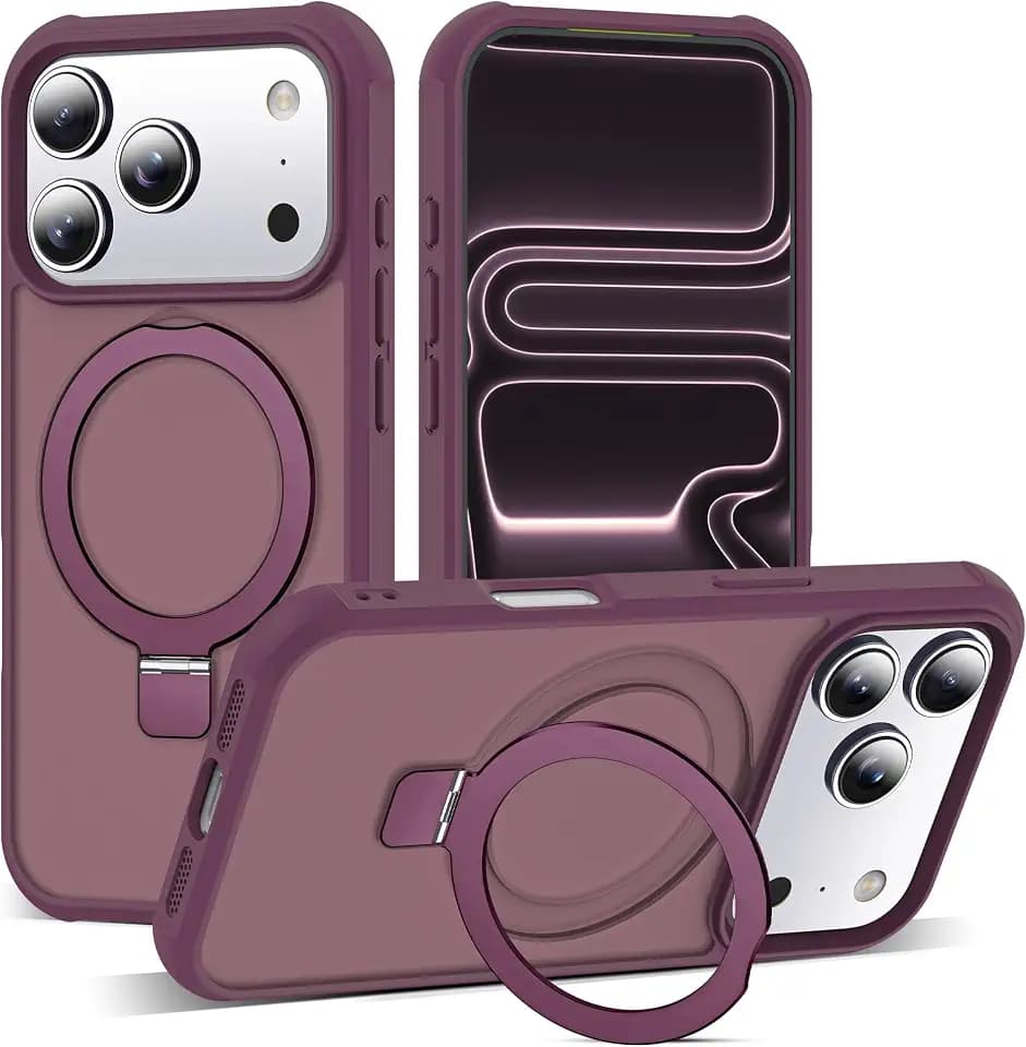 SKYLMW Compatible with iPhone 17 Pro Case with Stand,Wine Red