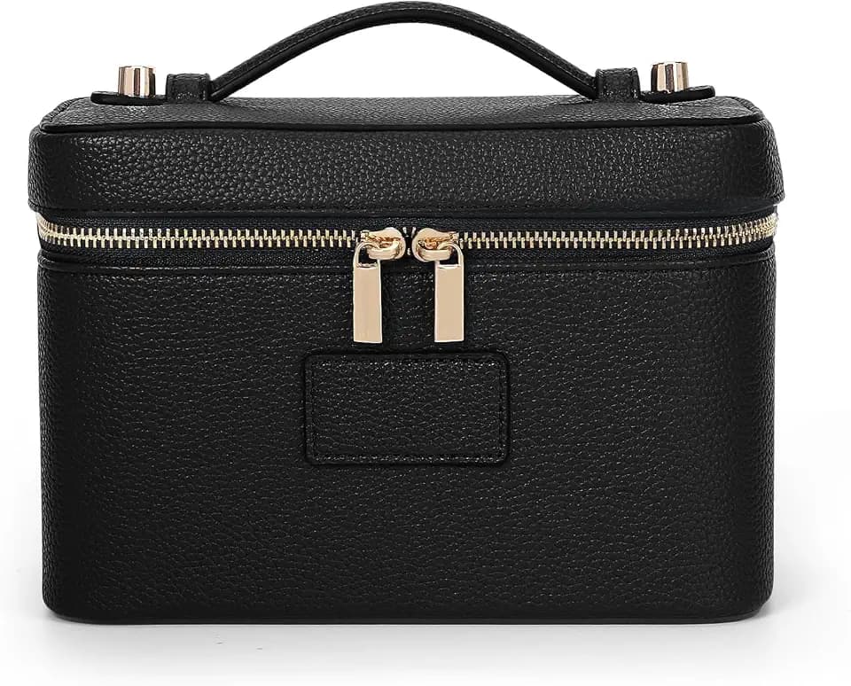 HiTotes Makeup Bag Vanity Case for Women Leather Cosmetic Bag Travel Toiletry Bags Portable Makeup Organizer Case