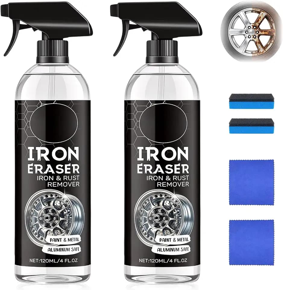 Compensai 2Pcs Iron Eraser Rust Remover Spray,Iron Powder Remover for Car,Iron Powder Remover Spray for Car Wheels and Paint,Car Rust Removal Spray,Iron Powder Remover,Rustout Instant Remover Spray