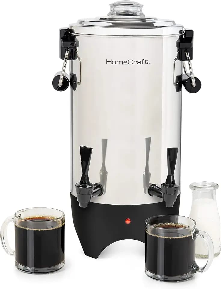 HomeCraft 45-Cup Coffee Urn and Hot Beverage Dispenser with Double Dripless Faucet, Quick-Brewing, Stainless Steel