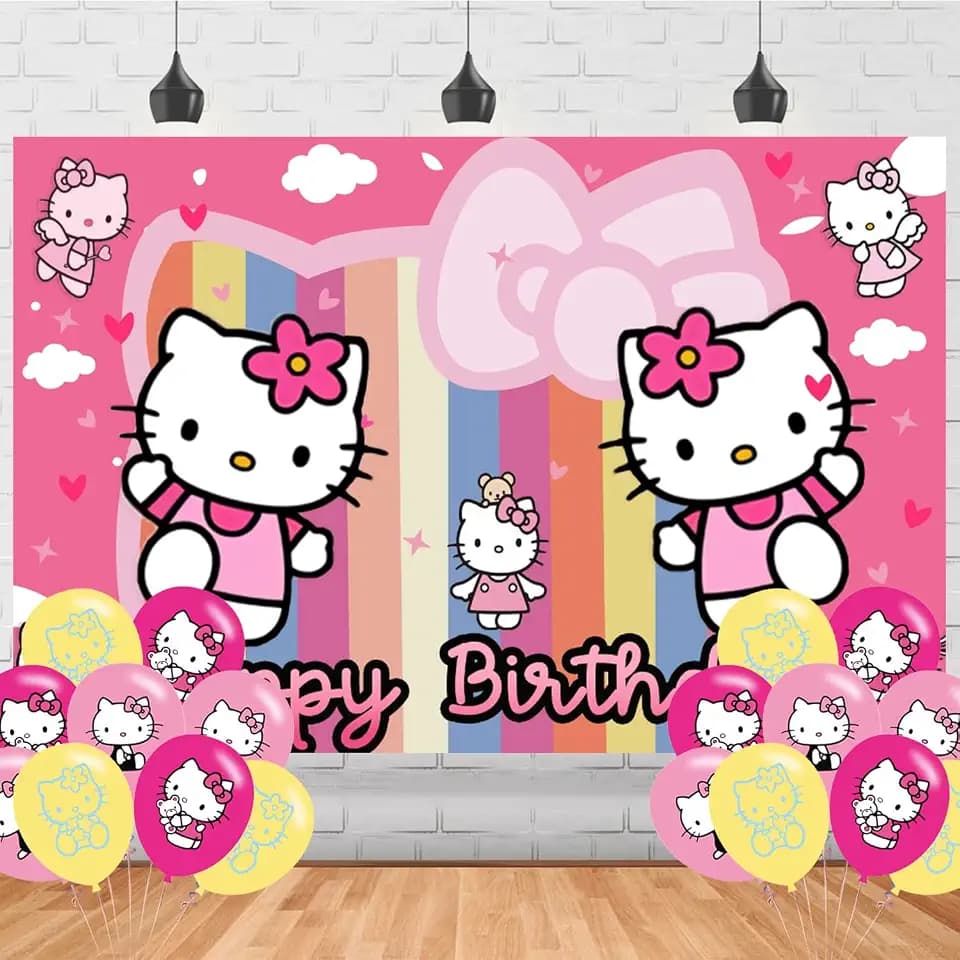 Cute Hello Cat Birthday Party Backdrop Photo Background Cartoon Cat Birthday Party Decorations Banner Cartoon Cat Theme Photography Backdrop