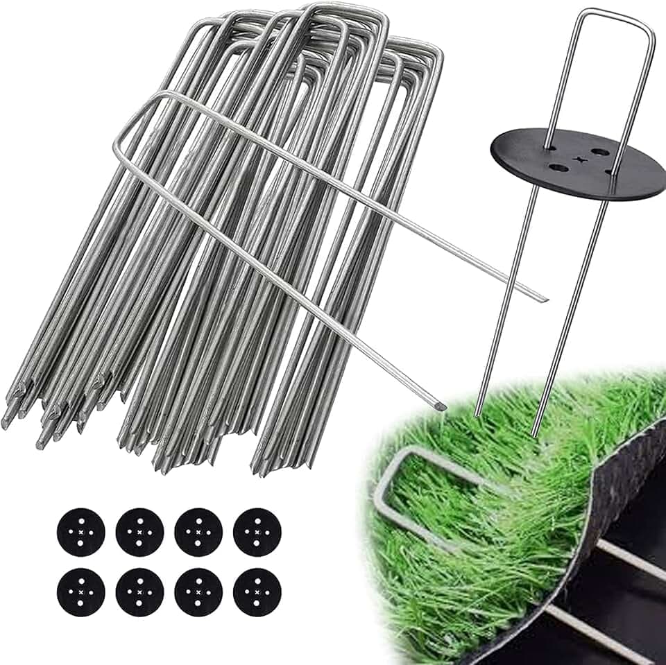 EDIESI, Erdanker, Bodenanker (150x40x3mm), 50 Stücke + 8 Unterlegscheiben inklusive, für Garten, Mulch und Kunstrasen, aus Metall, Verzinkte, Camping, Reise (50 Stück)