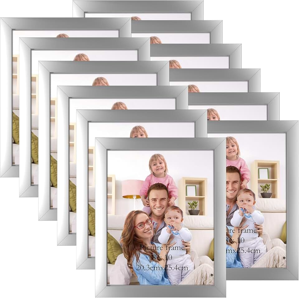 Giftgarden 8x10 Picture Frame Silver Set of 12, Multi Modern 8 by 10 Photo Frames Bulk for Wall or Tabletop Display