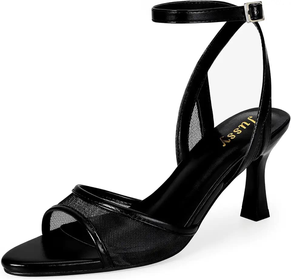 Jussy Kitten Heels for Women Pointed Open Toe Strappy Heeled Sandals Shoes