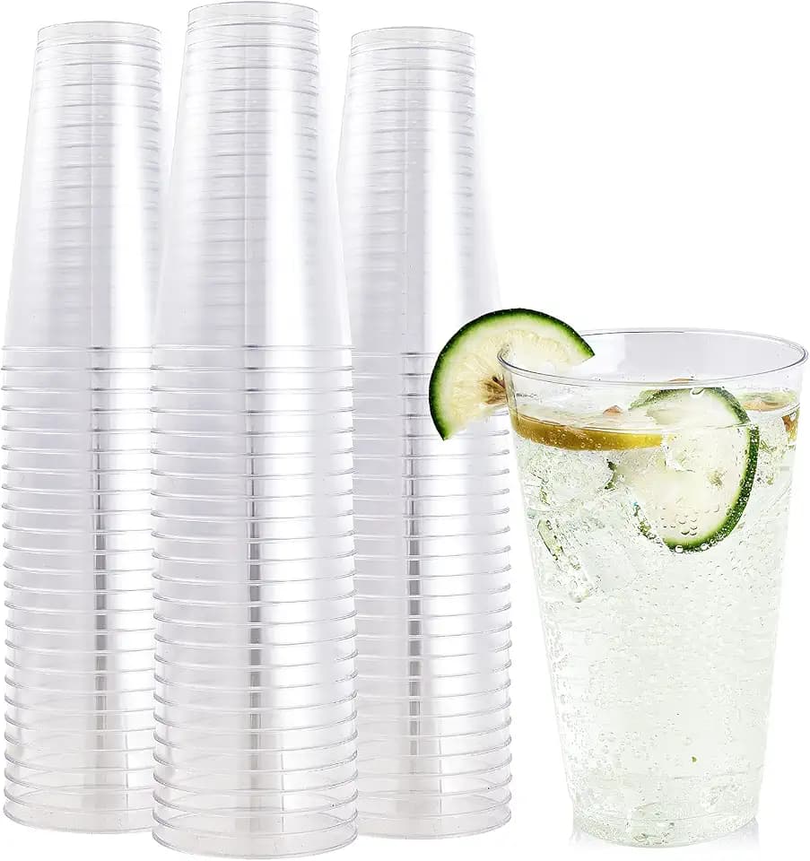 FOCUSLINE 100 Pack 16 oz Large Clear Plastic Cups, Disposable Drinking Cups