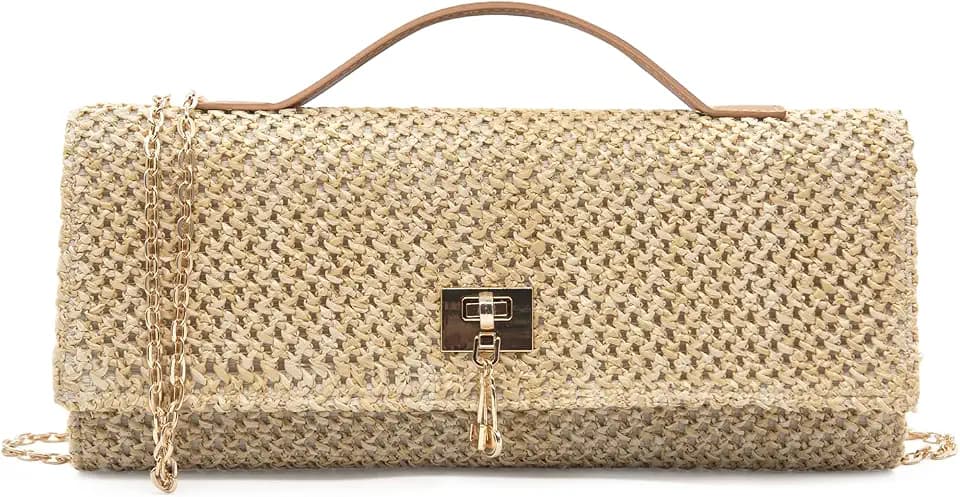LJCZKA Straw Clutch Purse for Women Straw Envelope Crossbody Bag Shoulder Purse Handbag Ladies for Summer Beach Evening Prom