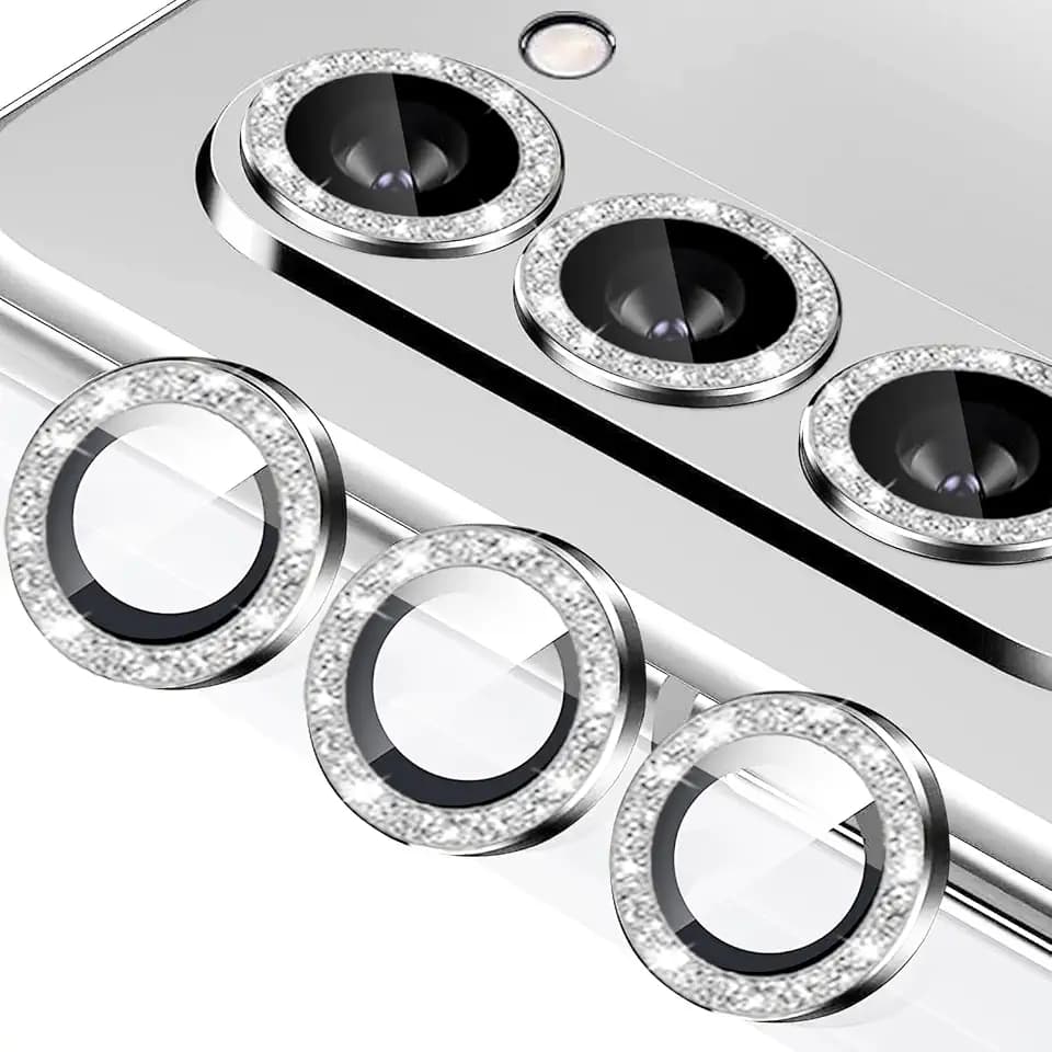 for Galaxy Z Fold 5 Camera Lens Protector Glitter Bling Individual Aluminium Alloy Ring 9H Tempered Glass Decorative Accessories Camera Cover for Samsung Galaxy Z Fold 5 Glitter Silver