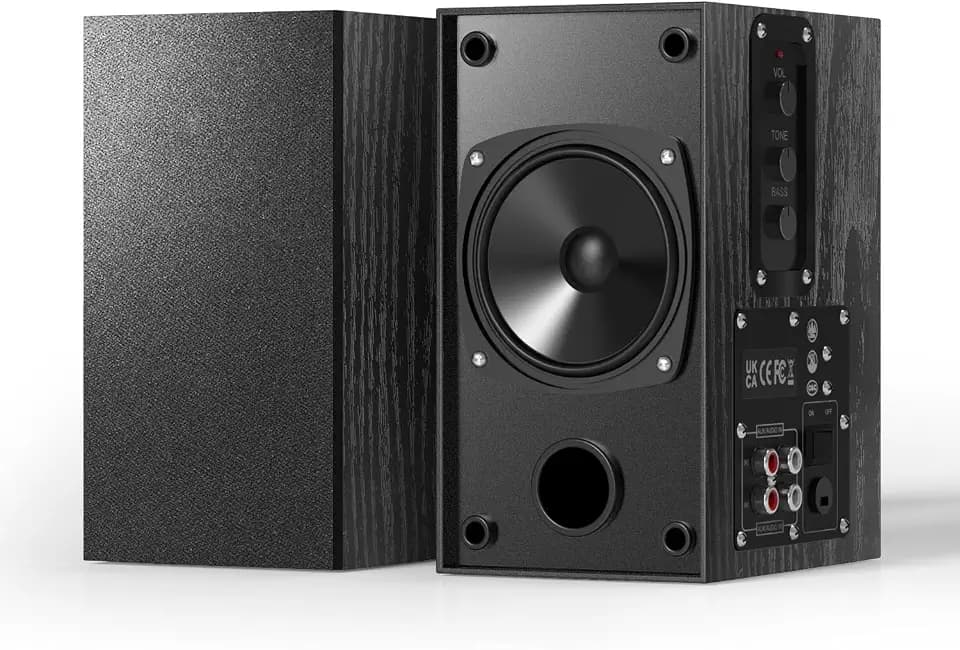 Elimavi 30W X 2 Powered Bookshelf Speakers, RCA Input for Turntable, Black