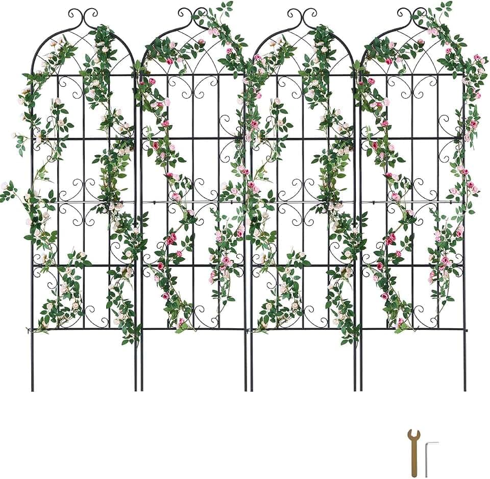 VEVOR Rankhilfe für Kletterpflanzen, 51x180cm, 4er-Set rostfreies Metallspalier für Gartenblumen, Rankgitter für Rosen, Kletterhilfe, Gurkenstütze, dekoratives Clematis-Spalier für Innenhöfe & Rasen