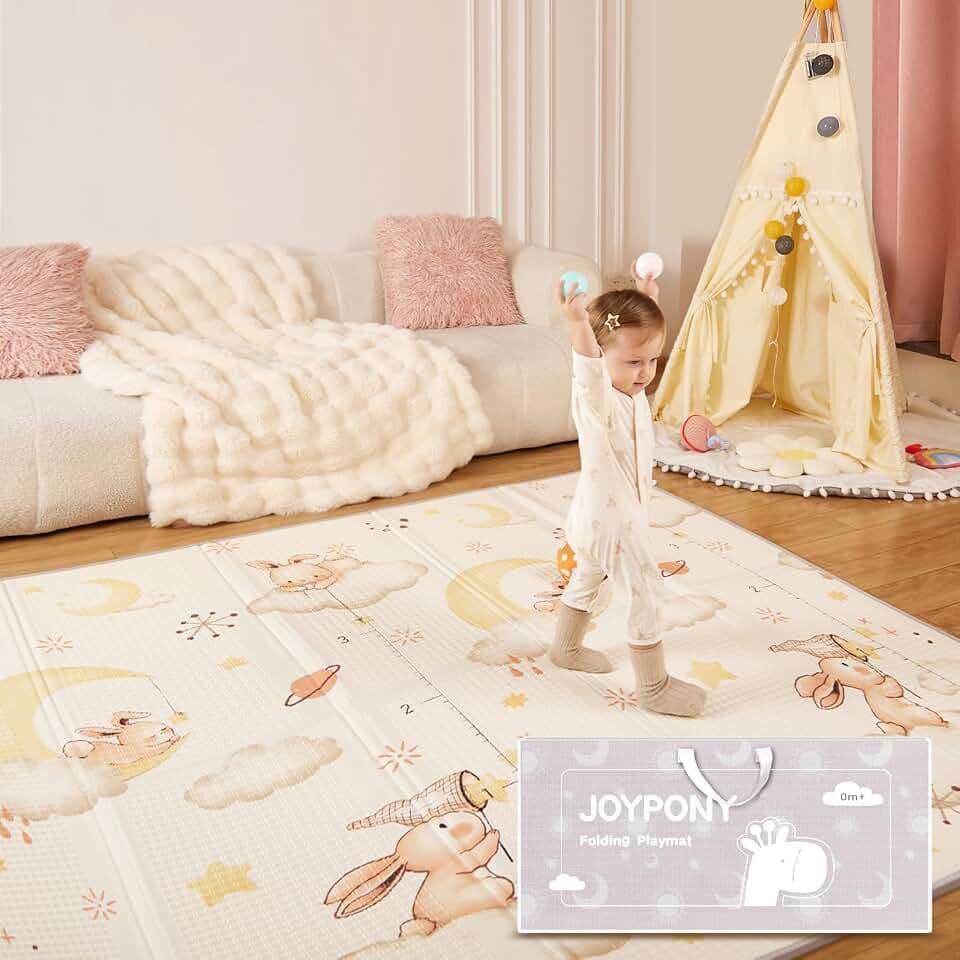 Joypony Krabbelmatte Baby, 180x200 CM Große Faltbare Spielmatte, Wasserdicht & Rutschfest, Baby Play Mat mit Tragetasche – Ideal für Babys & Kleinkinder-Kaninchen