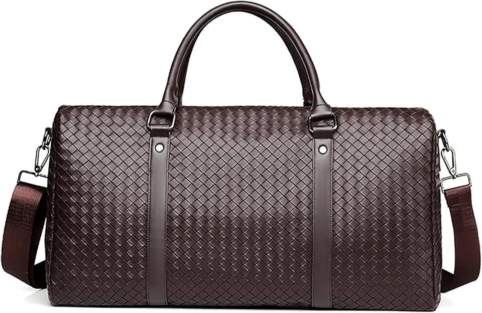 Leather Travel Duffle Bag for Men, Woven Carry On Weekender Overnight Bags for Business Sports Gym