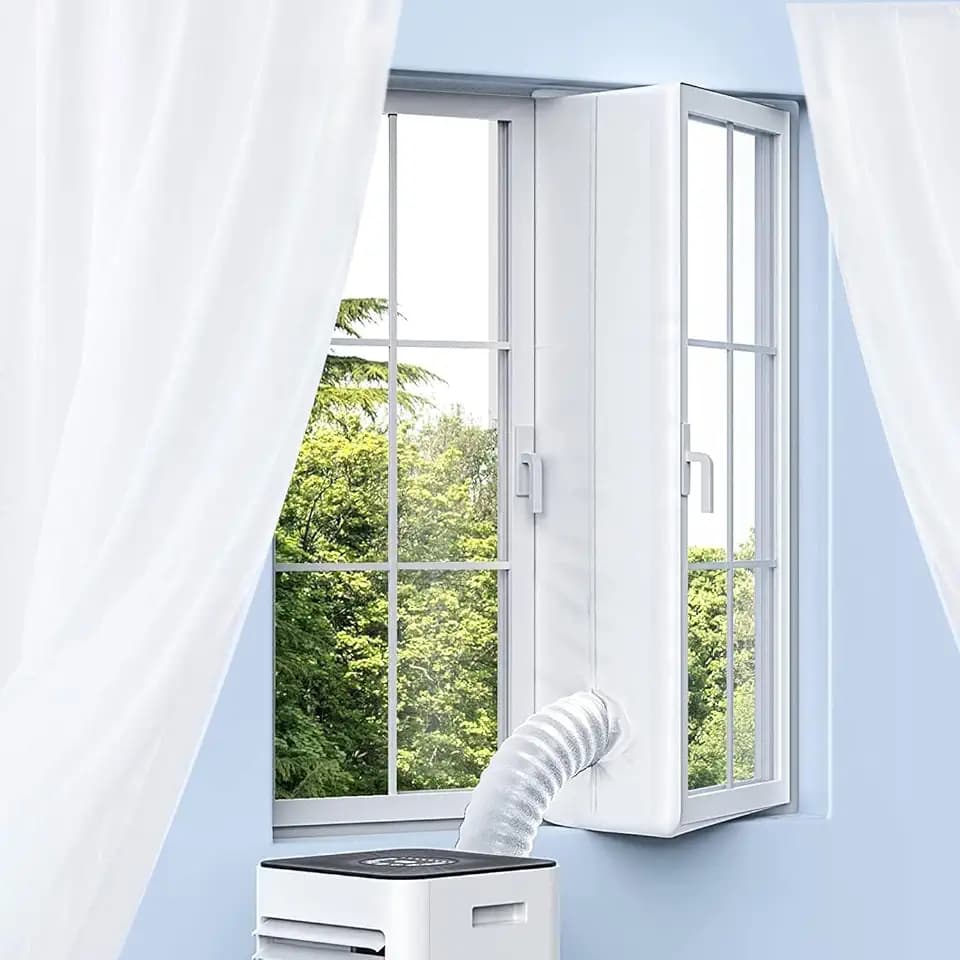 Fensterdichtung für Klimaanlagen, wasserdichte Fensterdichtung für mobile Klimaanlagen, Wäschetrockner, tragbares AC-Fensterdichtungsset mit Reißverschluss und Klebeverschluss (300 cm)