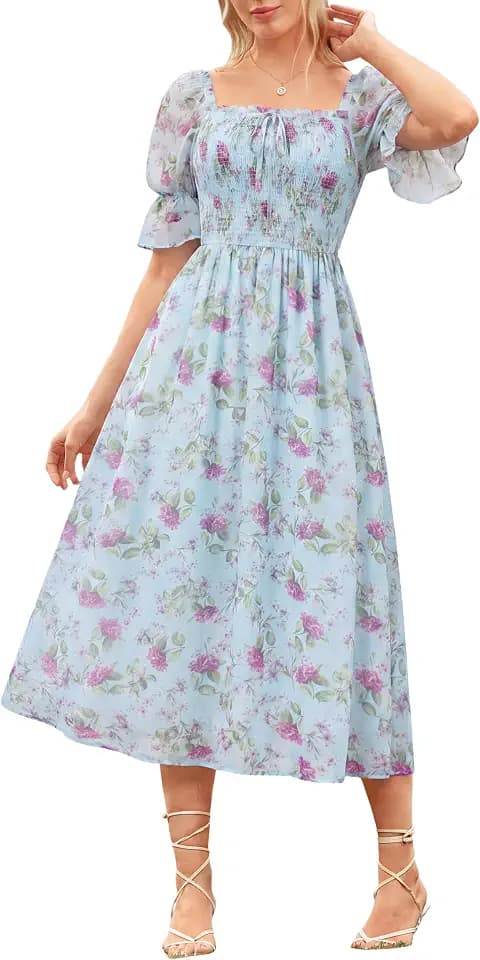 Scarlet Darkness Cottagecore Floral Dress Women Summer Midi Dresses
