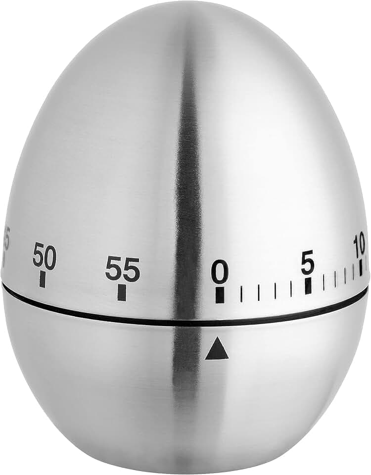 TFA Dostmann Eieruhr Mechanischer Küchentimer aus Edelstahl, 38.1026, analoger Kurzzeitmesser bis 60 Minuten, mit akustischem Alarm, Silber, Modell 38.1026