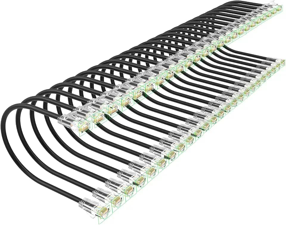 Cat 6 Patch Cables 2 feet (24Pack), Slim Cat6a Ethernet Patch Cable 10Gbps 550Mhz, UTP Pure Copper Patch Cables Cat6, Flexible Thin Cat6a Patch Cable for Network Devices Setup, Black