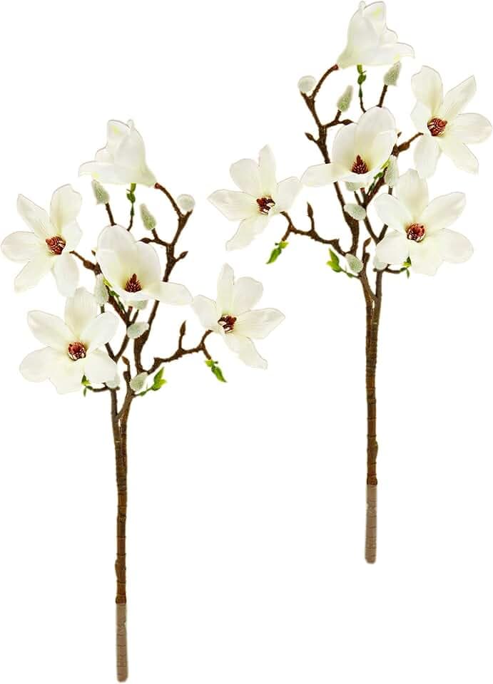 Künstlicher Magnolienzweig Kunstblume Magnolie Bündel Kunstpflanze Zweig Raumdeko Zarte Frühlingsdeko Dekozweig Ast Einzelblume Knospen Blüten Hochzeit Bouquet Decor Seidenblumen Kunstblume Kunstzweig