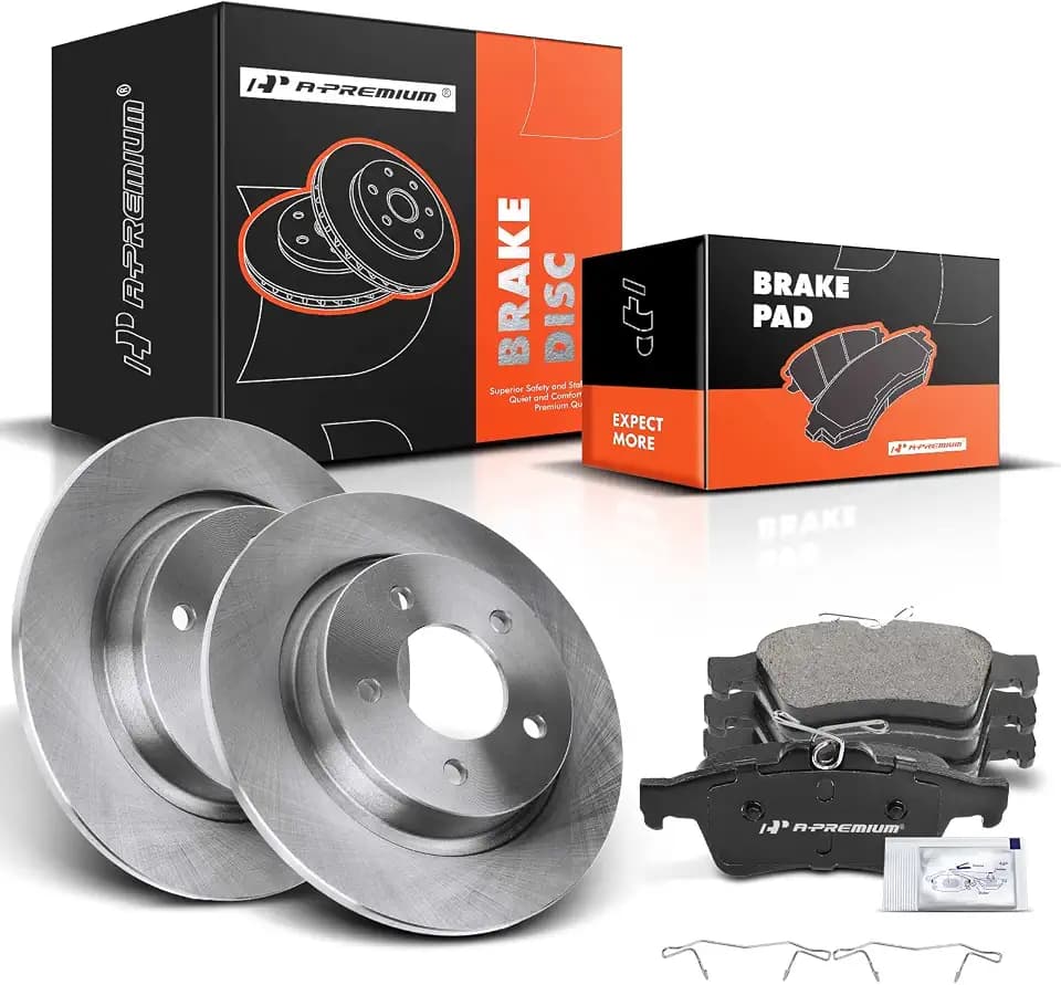 A-Premium 11.02 In (280mm) Rear Solid Brake Rotors and Ceramic Pads Kit