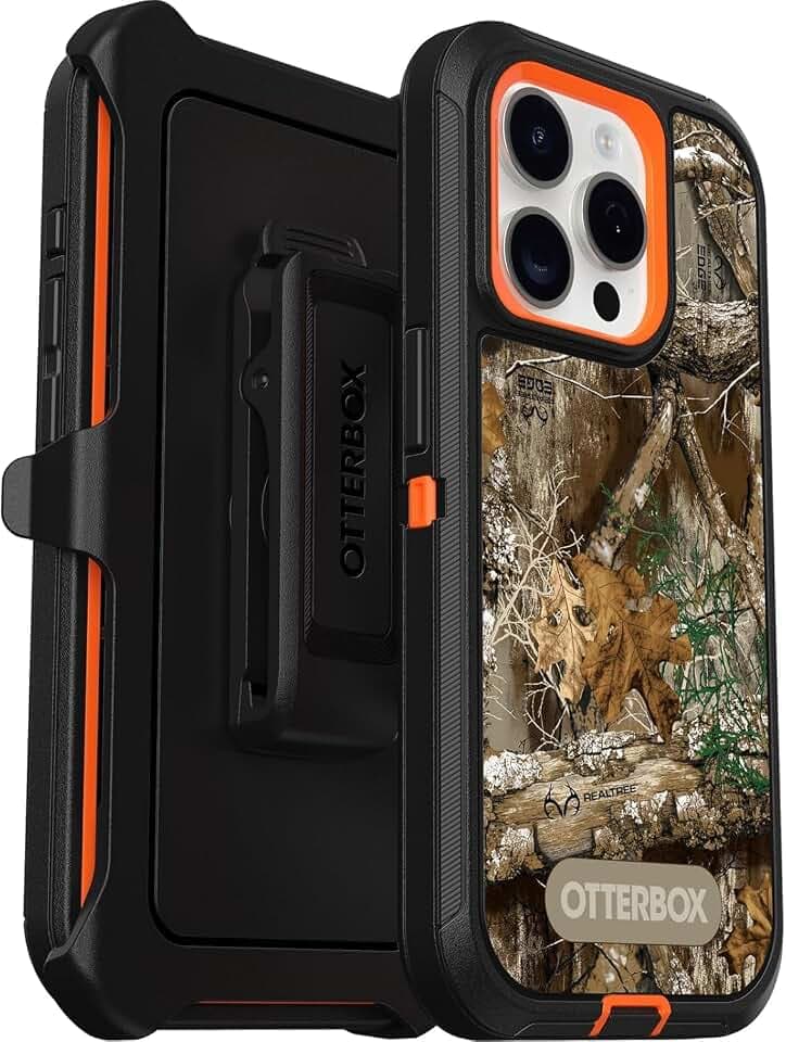 OtterBox iPhone 15 Pro (Only) - Defender Series Case - Realtree Blaze Edge (Camo) - Screenless - Rugged & Durable - with Port Protection - Holster Clip Includes - Non-Retail Packaging