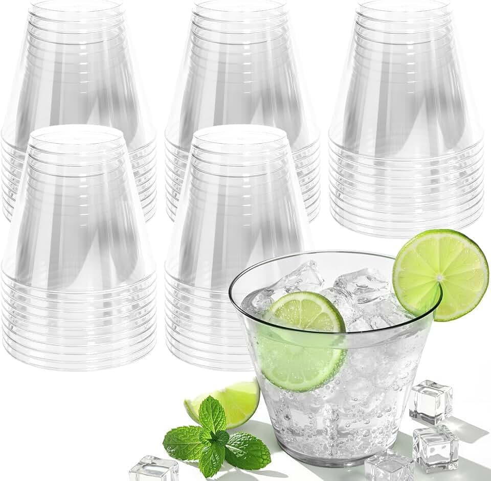 Glowserve 9 OZ Clear Disposable Plastic Cups Cocktail Cup 150 Pack