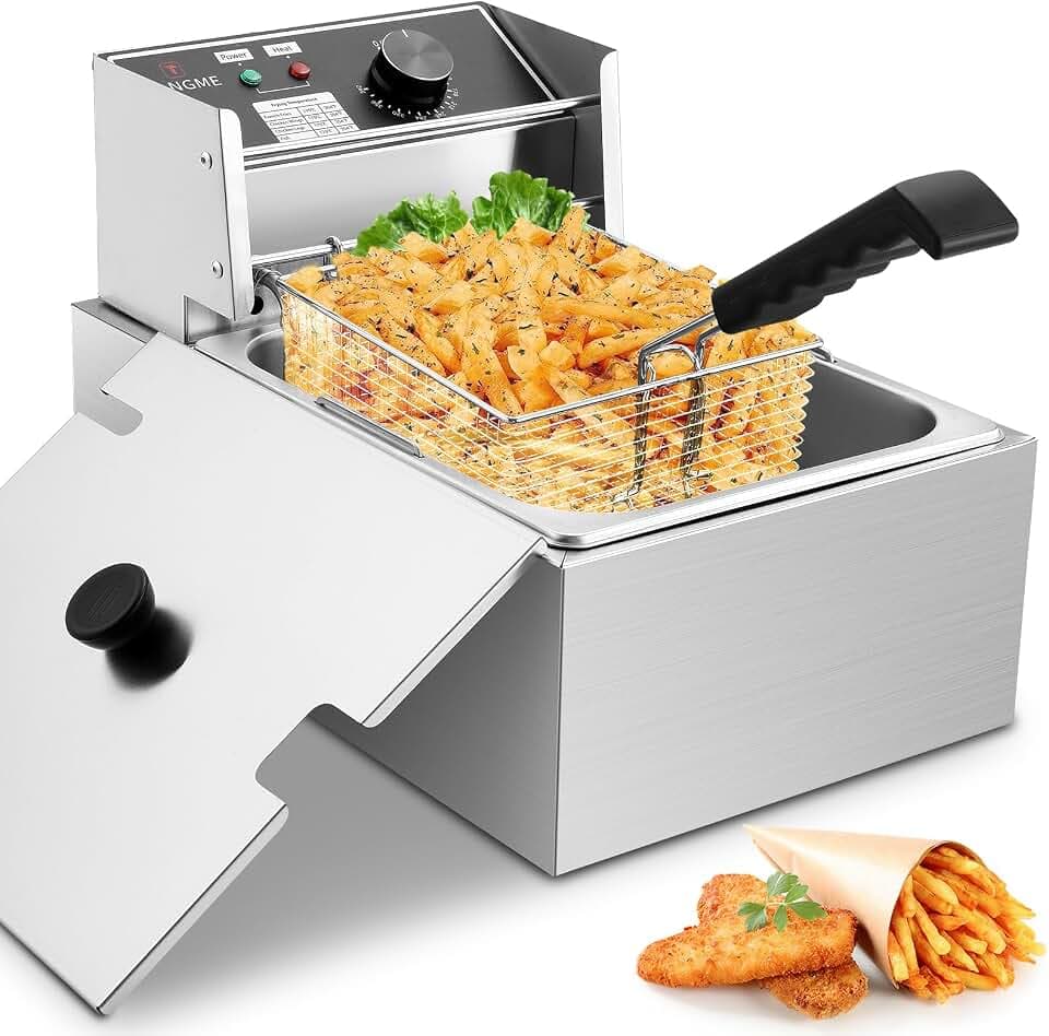 Fritteuse mit Korb 10L/12,7QT 2500W Elektrische Fritteuse 0,8mm Edelstahl Verdickt Arbeitsplatte Öl Fritteuse Große Kapazität für Haushalt und Gewerbliche Nutzung mit Temperaturbegrenzer