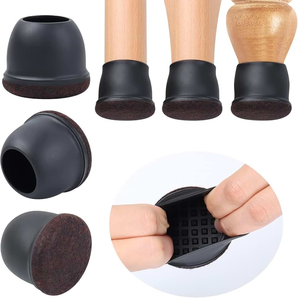 Ezprotekt Schutzkappen Für Stuhlbeine mit Filz, Gummi stuhlbeinkappen, Filzauflage, Möbelmatte Für Hartholzböden Rund Schwarz, Φ 36-50 mm 16pcs