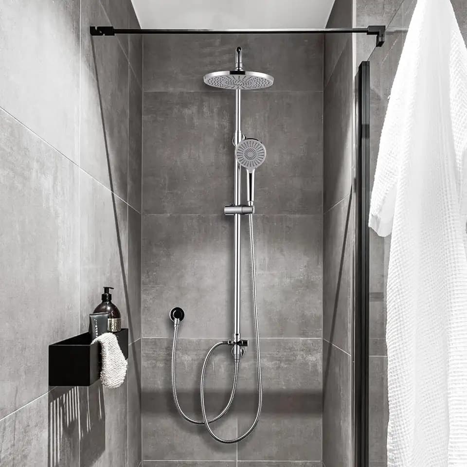 ARCORA Duschsystem aus 304 Edelstahl ohne Armatur, Chrom | Regendusche mit 360° Schwenkbarem Duschkopf, Handbrause mit 3 Strahlarten, Höhenverstellbare Duschstange, Wandmontage