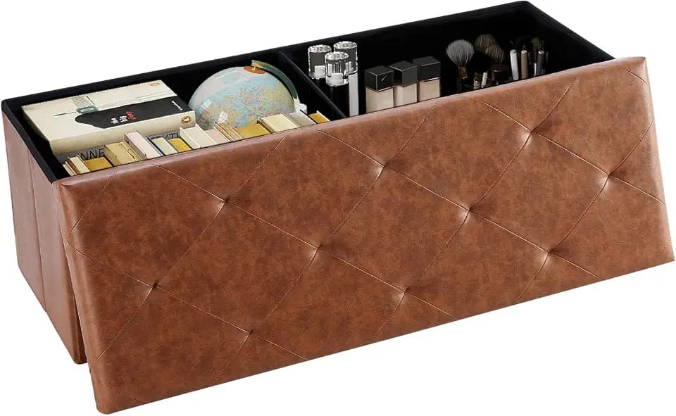 DUMOS 43 Inch Folding Storage Ottoman Bench, Large Ottoman with Storage
