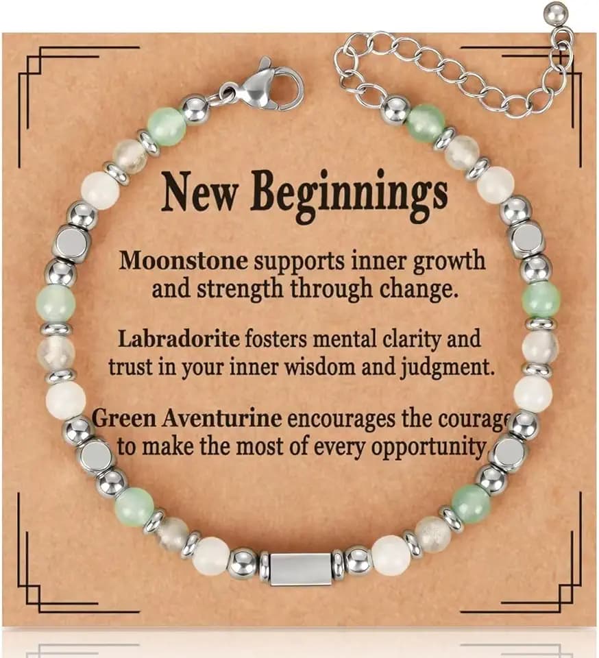 Natural Healing Crystal Bracelet for Women - Triple Protection Anxiety Relief New Beginnings Good Luck Bracelet Spiritual Jewelry Gift for Mom Daughter Friends