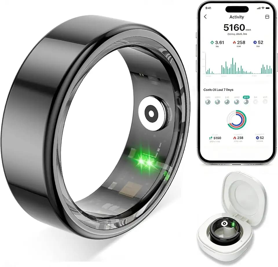 Smart Ring for Women Men,Fitness Tracker Ring with Heart Rate, Sleep Monitoring, Blood Oxygen, Step Counting for iOS and Android, No Subscription Fee, Waterproof（Black,7）
