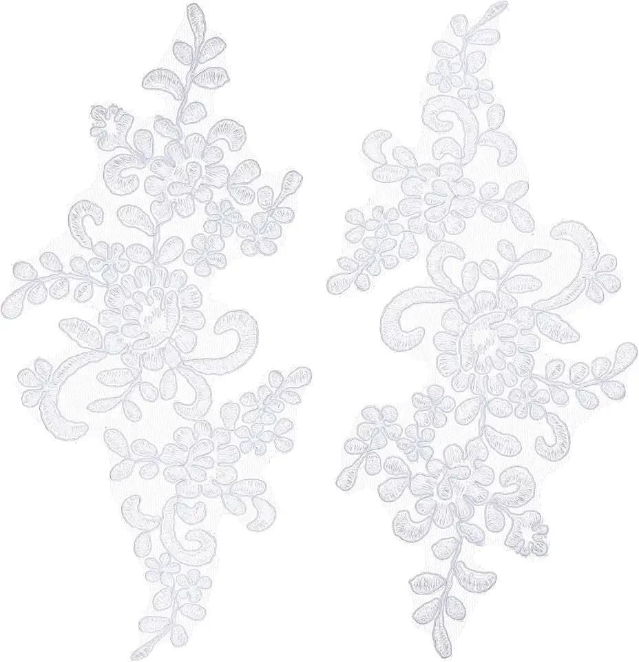 sourcing map 2 x Blumen-Spitzenapplikationen, 3D-Stickerei, hellweiß