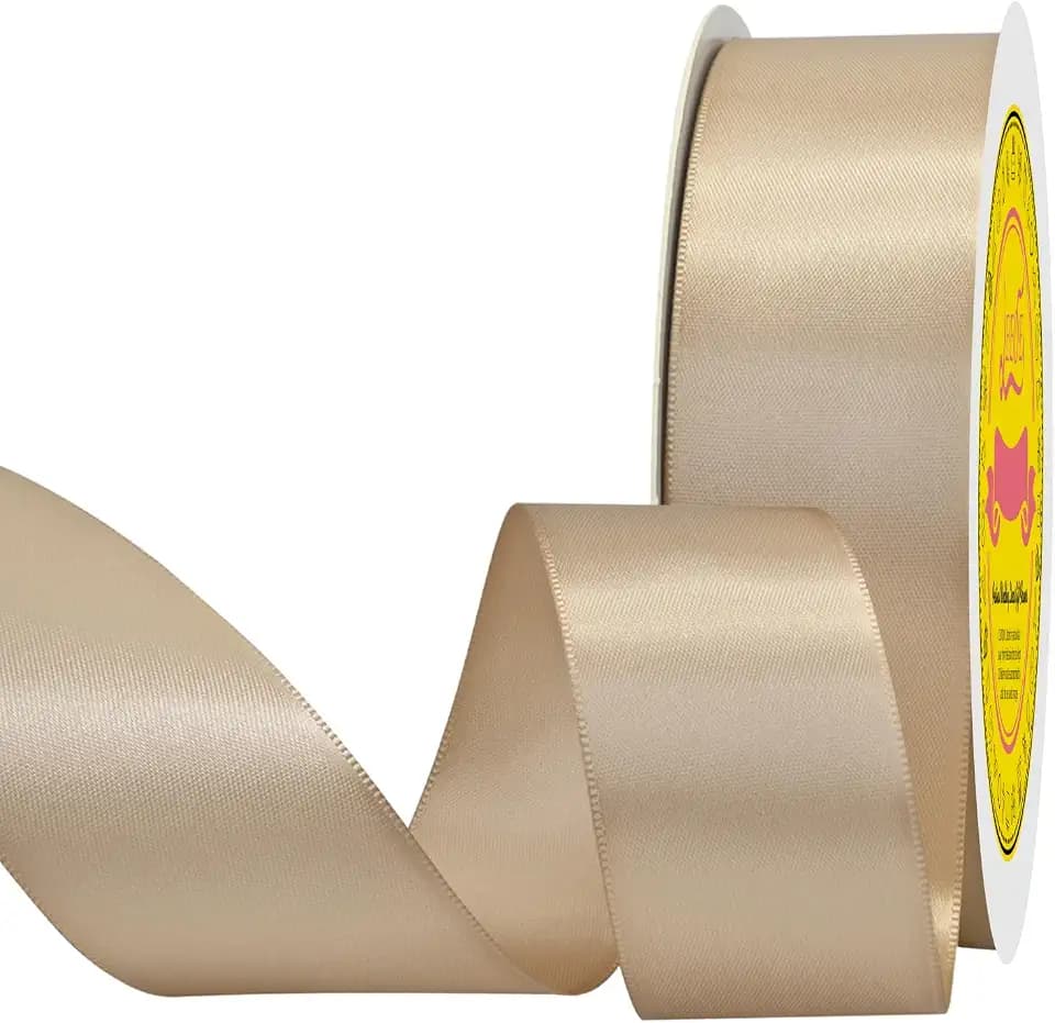 Double Face Tan Satin Ribbon 1-1/2 inch X 50 Yards Polyester Tan Ribbon for Gift Wrapping Very Suitable for Weddings Party Hair Bow Invitation Decorations and More